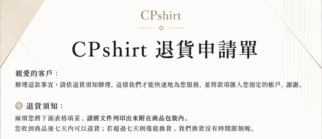 CPshirt 如何辦理 退貨