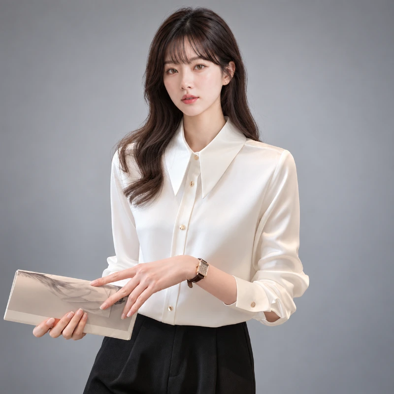 韓國女白襯衫 復古尖領 高品質雪紡衫 (免燙)WCPS64 背面展示