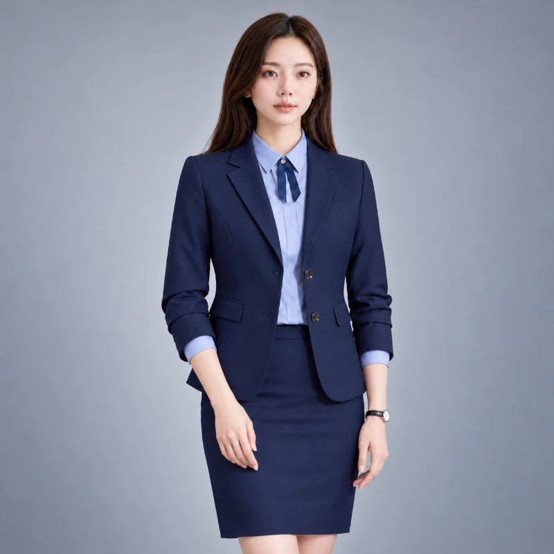 平價女西裝外套(雙釦修身)LEXUS藍色 專業場合必備 側面穿搭展示
