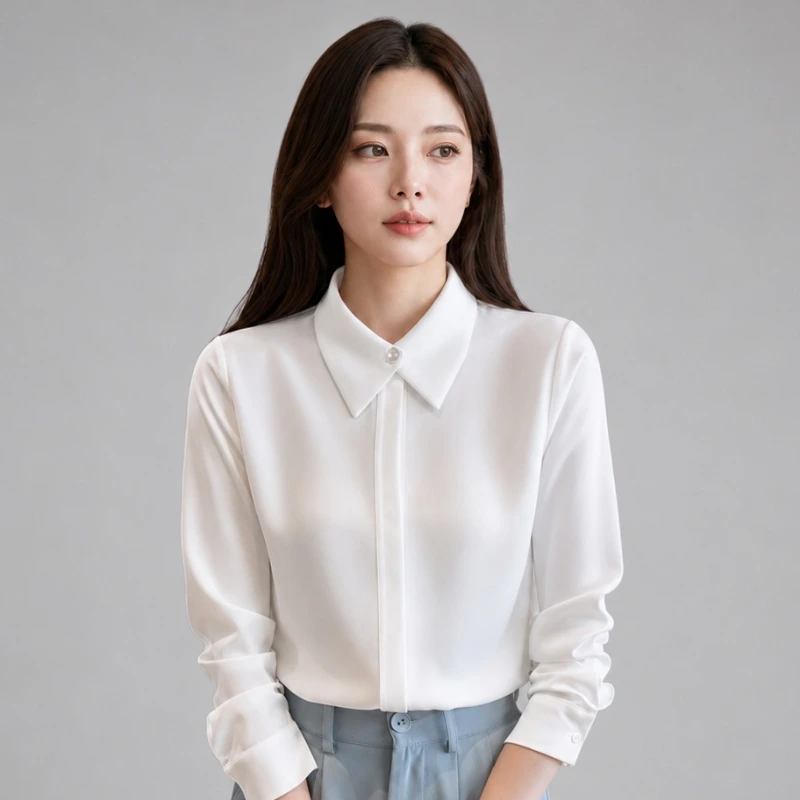 高品質 雪紡 方領 OL女長袖白襯衫(免燙抗皺) 布料材質特寫