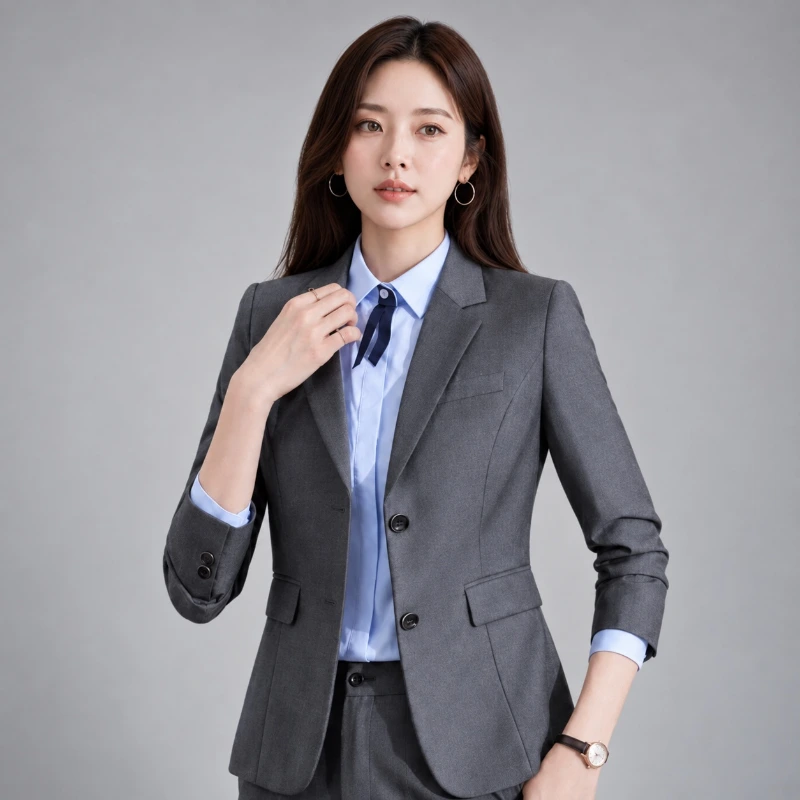 平價女西裝外套(雙釦修身)深灰色/藍色 專業場合必備 細節圖8