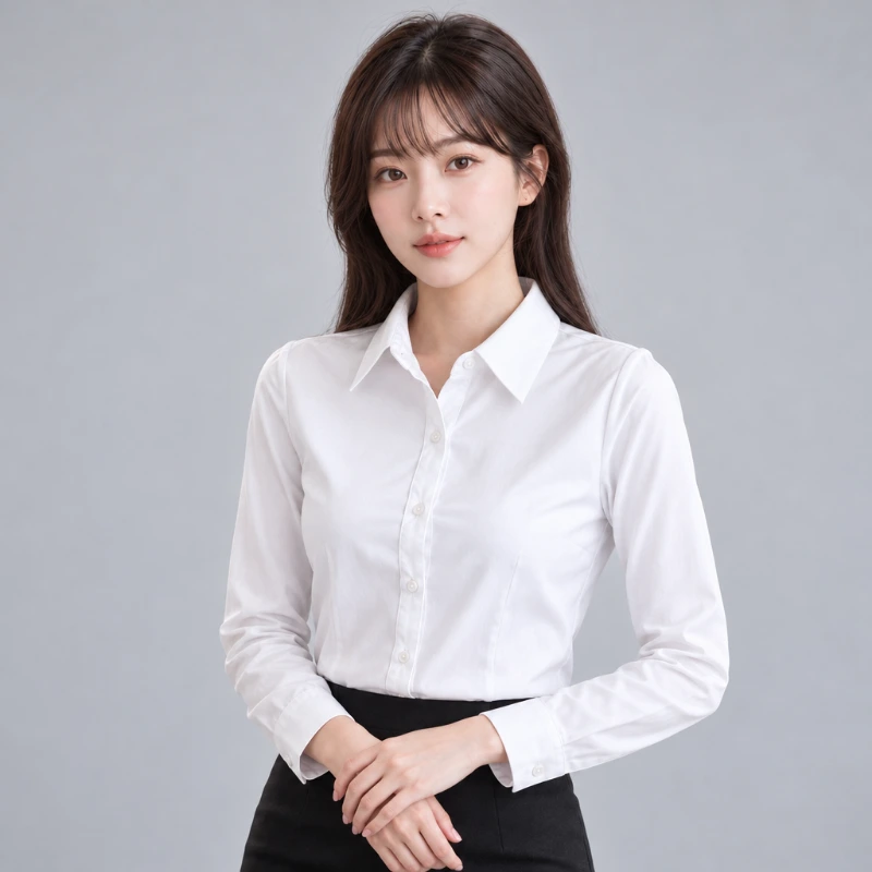 平價白襯衫女  (修身版 雪紡款抗皺免燙)WCPS03 正面全身展示
