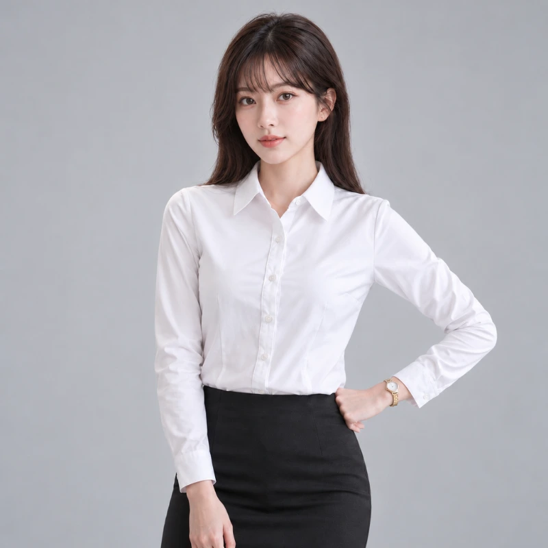 平價白襯衫女  (修身版 雪紡款抗皺免燙)WCPS03 側面穿搭展示