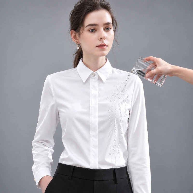 防水女白襯衫 免燙抗皺涼感修身|職場闆娘高級經理人首選 細節特寫
