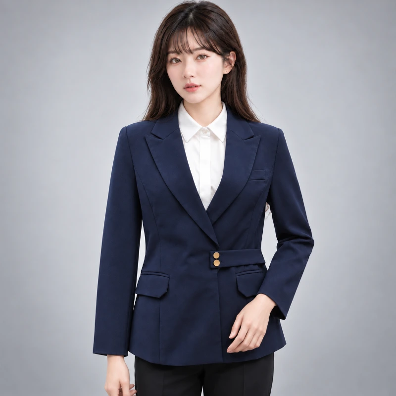 女西裝外套藍色｜韓版收腰真口袋西裝外套 布料材質特寫